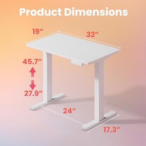 HUANUO 32x19 Inch Small Electric Standing Desk, Adjustable, White