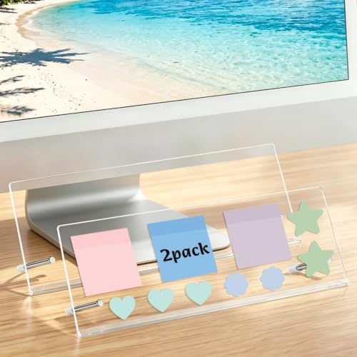 Monitor Memo Board Holder 14"x5", 2pcs Office Organization Memo Holders for Computer Sticky Note Holder, Space-Saving Under Monitor, Movable & Reusable, Screen Saver for Office & Home Desktop Decor