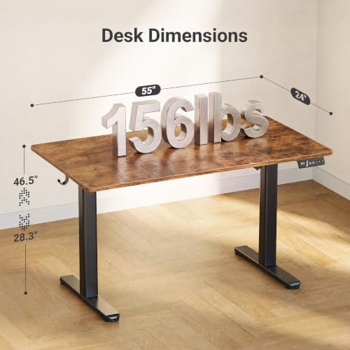 Claiks Electric Height Adjustable Standing Desk, 55x24 Inch, Rustic Brown