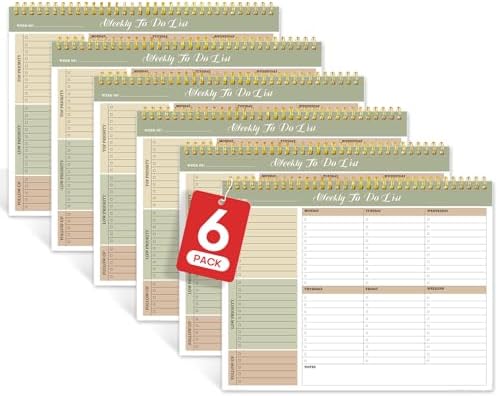 Weekly To Do List Notepad with 52 Undated Sheets（8.5"×11"）6 Pack - Undated Weekly Planner Notepad for Office Desk Accessories and Supplies - Forest Shades