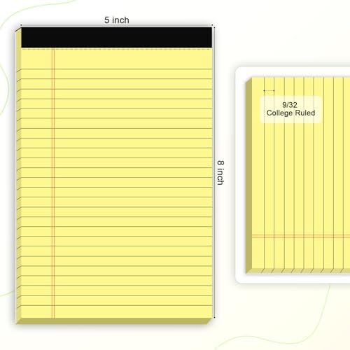 AILZFEI 6pcs Small Note Pad 5x8 College Ruled Legal Pads Paper Notepads 6 Pack Study Back Writing Pads 5 x 8 Legal Pads Perforated Narrow Ruled Pads of Paper Yellow