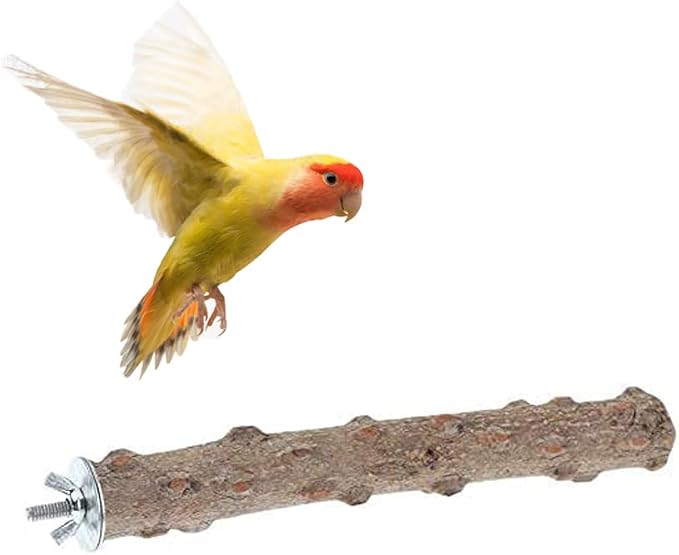 Wood Bird Perch Stand, Natural Paw Beak Grinding Stick (7.86") | Natural pepper wood, trims beak & nails, massage feet, for parakeets/cockatiels/conures/lovebirds/budgies, easy screw install