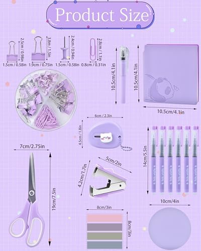 Purple Desk Accessories and Organizers with Desk Organizer and 360°Rotating Pen Holder stapler Pen and a Lot of Office Purple Office Supplies Beautifully Presented in a Gift Box