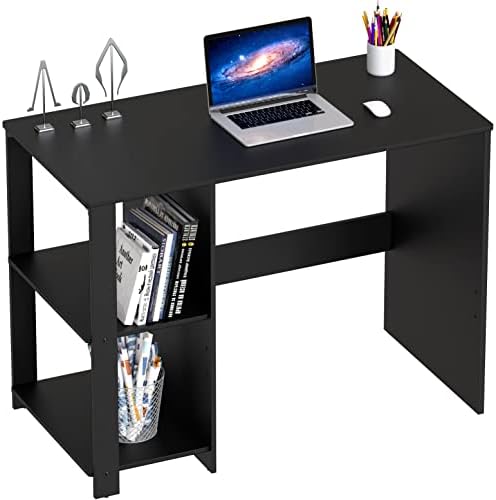 SHW 38-Inch Home Office Computer Desk with Shelves, Black