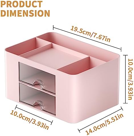 Marbrasse Pen Organizer with 2 Drawer, Multi-Functional Pencil Holder for Desk, Desk Organizers and Accessories with 5 Compartments + Drawer for Office Art Supplies (Pink)