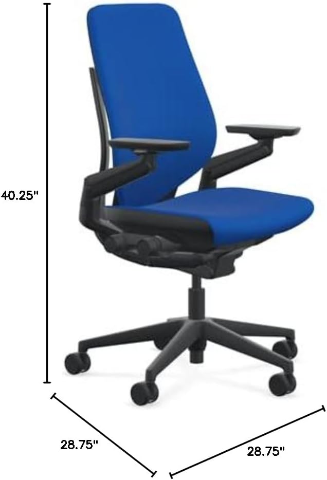 Steelcase Gesture Office Chair - Cogent: Connect Royal Blue Fabric, Low Seat Height, Shell Back, Black on Black Frame, Lumbar Support, and Standard Carpet Casters