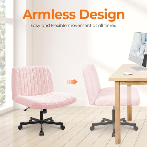 NEO CHAIR Criss Cross Chair with Wheels, Wide Comfy Desk Seat, Teddy Pink