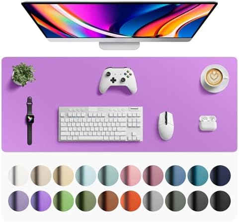 Aothia Faux Leather Desk Mat - Large Mouse Pad, Non-Slip PU Leather Blotter, Waterproof Writing Surface for Office and Home (Iris Violet, 42" x 17")