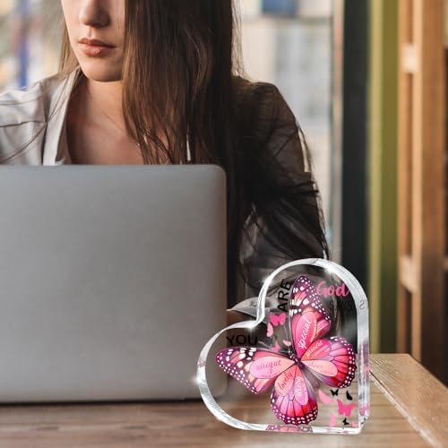 Christian Gifts for Women, 4 Inch Butterfly Acrylic Keepsake, Inspirational Gift for Friends, Mom, Sister, Girls, Female Coworkers, Christians, Religious Spiritual or Valentine's Day Gift