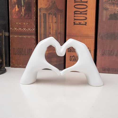 Small Heart Hands Sculpture Decor for Living Room Bedroom Bookshelf Coffe Table and Office Display, Love Finger Statue Modern Aesthetic Home Decor, Unique Gift for Wedding Christmas Birthday (White)