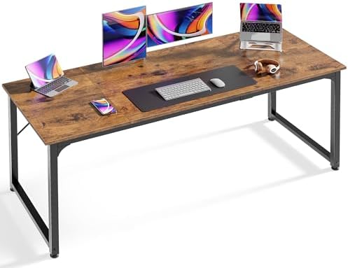 Huuger Computer Desk, 63 Inch Office Desk, Gaming Desk with Storage, Writing Desk Work Desk for Home Office, Study, Modern Simple Desk, Large Legroom, Metal Frame, Rustic Brown