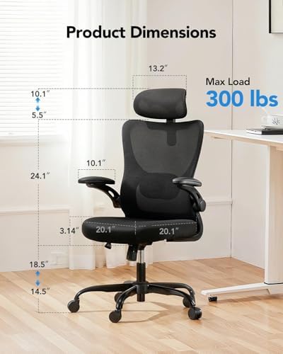 HUANUO Ergonomic Office Chair, High Back Computer Desk Chair with Adjustable Lumbar Support and Headrest, Comfy Gaming Chair with 3D Armrests, Home Office Rolling Chair, Max Load 300 lbs, Pack of 5