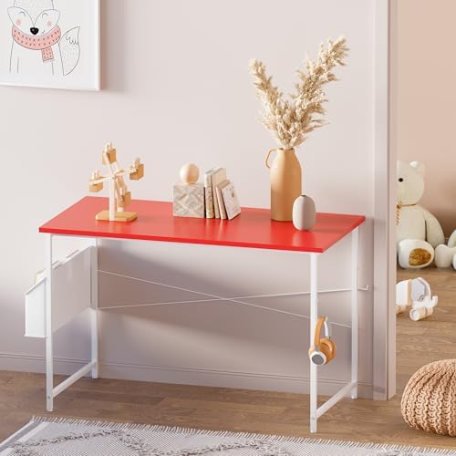 Pamray 47 Inch Computer Desk for Small Spaces with Storage Bag, Home Office Work Desk with Headphone Hook, Small Office Desk Study Writing Table