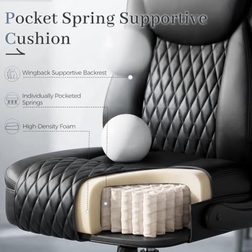GTPOFFICE Executive Office Chair with Comfortable Lumbar Support, Ergonomic Gaming Chair with Flip-up Armrests & Zoned Pressure-Relief Cushion, Comfy PU Leather Desk Chair, Light Black
