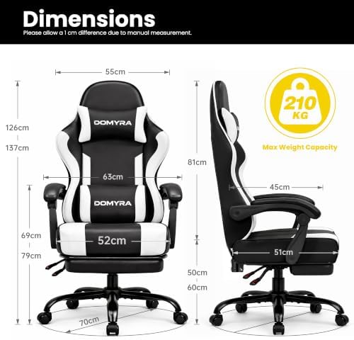 Gaming Chair Gamer Game Ergonomic with Footstool Lumbar Support Deep Black