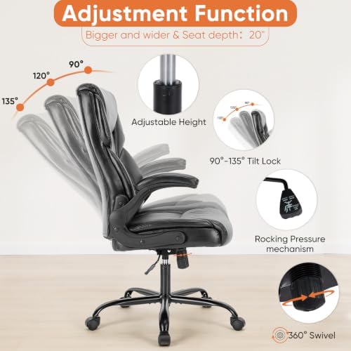 Sweetcrispy Computer Desk Chair, Lumbar Support Video Game Chair PU Leather