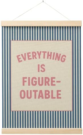 FGFK Everything is Figureoutable Positive Affirmations Wall Art Poster Hanger Frame, Retro Pink and Blue Inspirational Striped Canvas Prints Framed Wall Decor for Office Classroom Home, 12x16 Inch