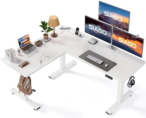 SIAGO 63x55 Inch L-Shaped Standing Desk with Charging Station Corner Desk