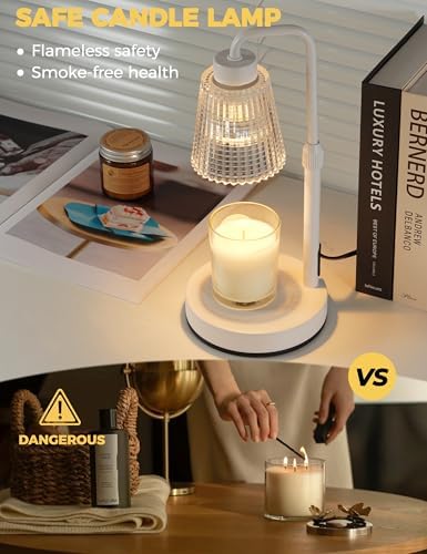 White Candle Warmer Lamp with 24h Cycle Timer, Dimmable Wax Melt Warmer