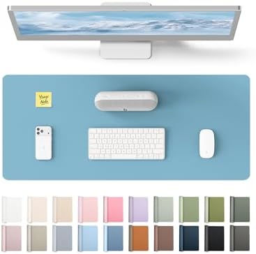 YSAGi Leather Desk Protector, Office Mat, Large Mouse Mat, Non-Slip PU Leather Blotter, Laptop Desk Pad, Waterproof Writing Pad for Office and Home (Sea Blue, 23.6" x 13.8")