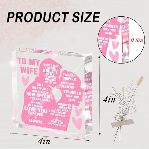 To My Wife Gift from Husband, Heartfelt Romantic Love Plaque, Anniversary and Valentine's Day Gift for Wife, Wedding Keepsake for Birthday, Christmas, Pink Acrylic Desk Decor, Valentine's Day decorations