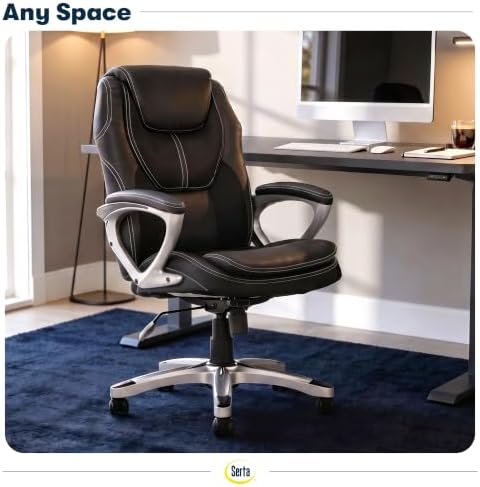 Serta Ergonomic Executive Office Chair, Padded Arms Mesh Back Leather Chair