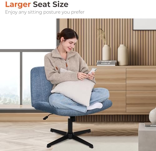 NEO CHAIR Criss Cross Chair with No Wheels, Cozy Wide Armless Seat, Blue