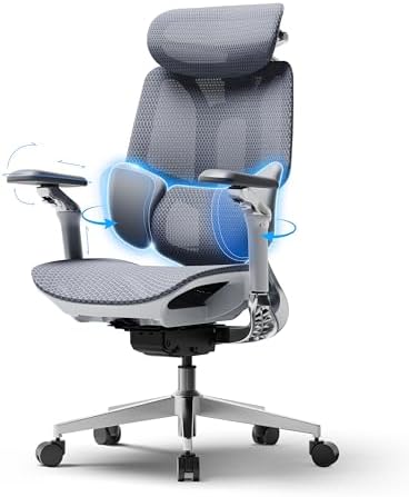 Hbada E3 Pro 2026 Edition Ergonomic Office Chair, Mesh Desk Chair with 3-Zone Floating Lumbar Support, Upgraded 4D Headrest, 720° Armrests, Grey