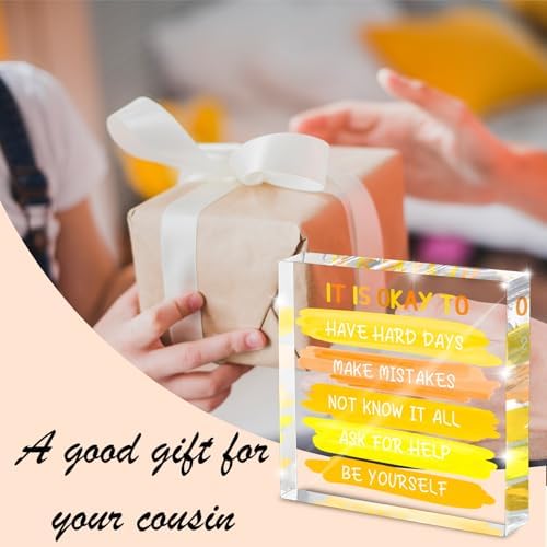 Mental Health Office Decor - Yellow 4 Inch Acrylic Tabletop Sign, Inspirational Desk Accessories for Workplace Wellness, Motivational Quote for Therapy Office & Home Desk