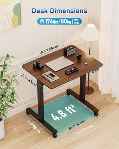 32" Small Rolling Electric Standing Desk Adjustable Height for Home Office