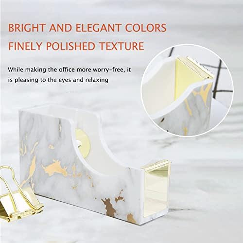 Gold Marble Desk Accessories, Office Supplies Set Stapler Set Staple Remover, Tape Holder, Pen Holder, 2 Ballpoint Pen, Scissor, Binder Clips, Paper Clips and 1000pcs Staples.