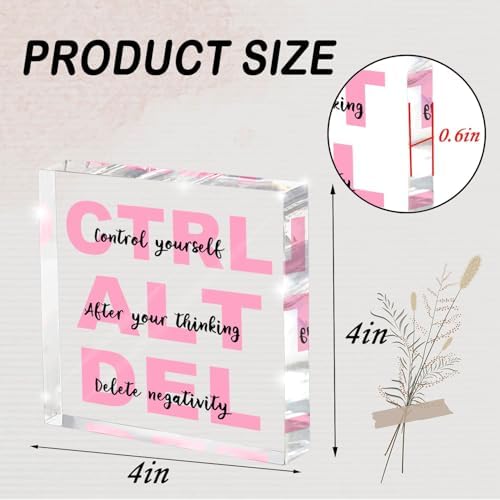 Empowerment Acrylic Sign - 4"x 4" Pink Office Desk Gift for Female Employees, Team Appreciation Decor with Inspirational Quote, Corporate Women's Day