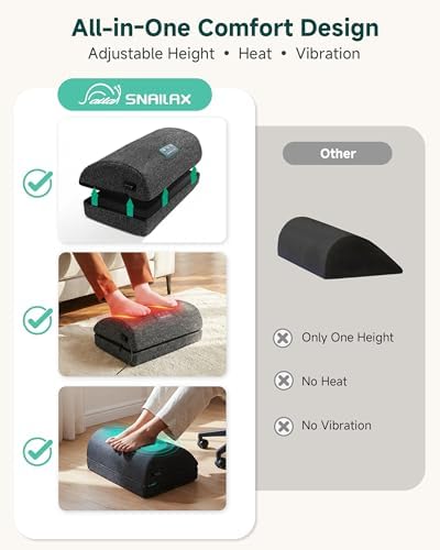Snailax Heated Footrest Under Desk with Vibration, Adjustable Foot Stool