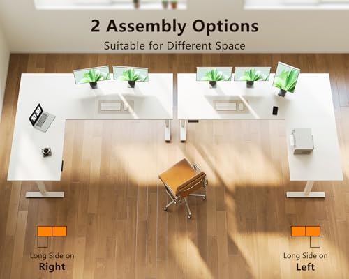 Casaottima 71 Inch L Shaped Electric Standing Desk, Home Office, White