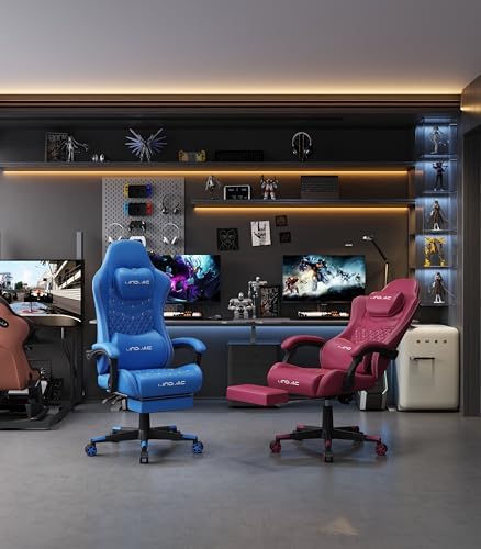 Gaming Chair,Big and Tall Gaming Chair 400lbs Office Chair with Footrest, 90-155° Recline & Removable Headrest Lumbar Support[Spring + 4D Sponge](Blue)