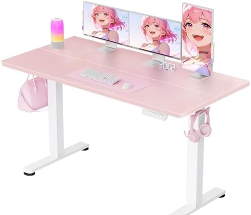 ErGear Height Adjustable Electric Standing Desk, 55 x 28 Inches Sit Stand up Desk, Memory Computer Home Office Desk, Pink