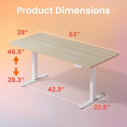 HUANUO 63x28 Inch Electric Standing Desk, Height Adjustable, Light Walnut