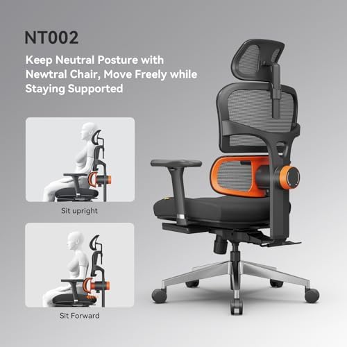 Newtral Office Chair Ergonomic - Home Office Desk Chair, Back Pain Chair with Auto-Following Lumbar Support, 4D Armrest, Seat Depth and Height Adjustable