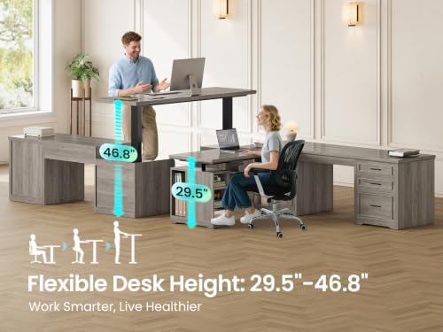 SEDETA Farmhouse L Shaped Standing Desk with Storage for Home Office (Grey)