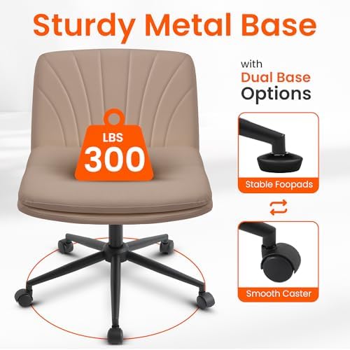 Orange Factory Criss Cross Chair, Wide Leather Vanity Desk Seat, Brown Pu