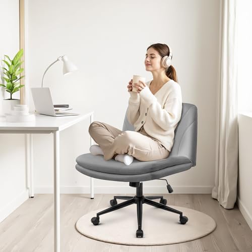 Orange Factory Criss Cross Chair, Wide Leather Vanity Desk Seat, Grey Pu