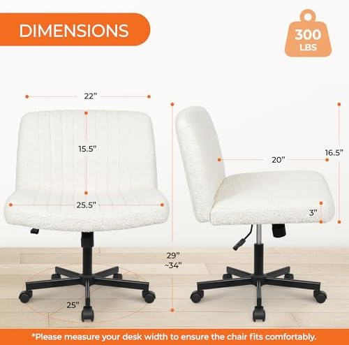 NEO CHAIR Criss Cross Chair with Wheels, Wide Comfy Desk Seat, Teddy White