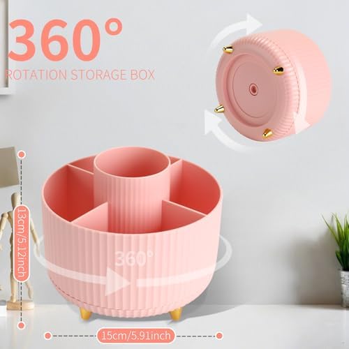 Camelmother 360°Rotating Pen&Pencil Holder For Desk With 5Slots Cute Office
