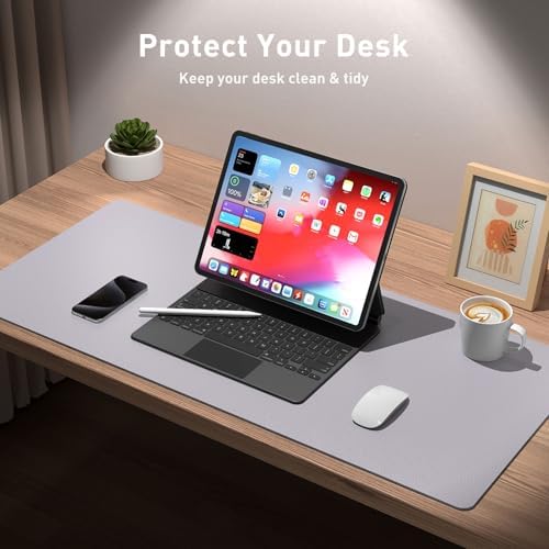 Aothia Large PU Leather Desk Pad Protector - Non-Slip Mouse Pad & Writing Mat for Office/Home, Waterproof, Easy to Clean (23.6" x 13.7", Smoky Lavender)