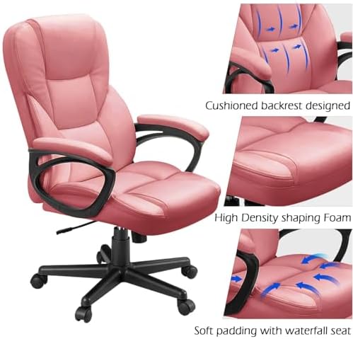 Furmax Office Executive Chair High Back Adjustable Managerial Home Desk Chair, Swivel Computer PU Leather Chair with Lumbar Support (1, Pink)