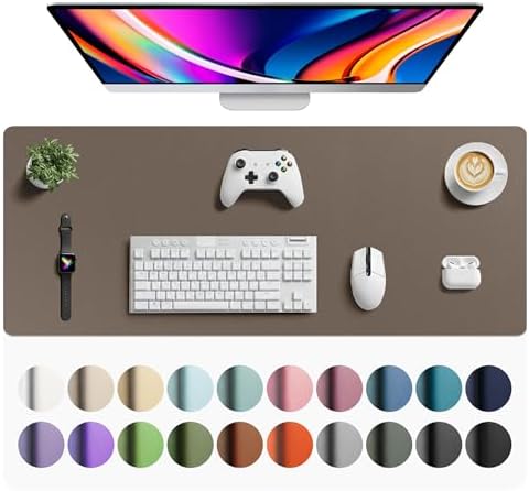 Aothia Faux Leather Desk Mat - Large Mouse Pad, Non-Slip PU Leather Blotter, Waterproof Writing Surface for Office and Home (Coffee, 42" x 17")