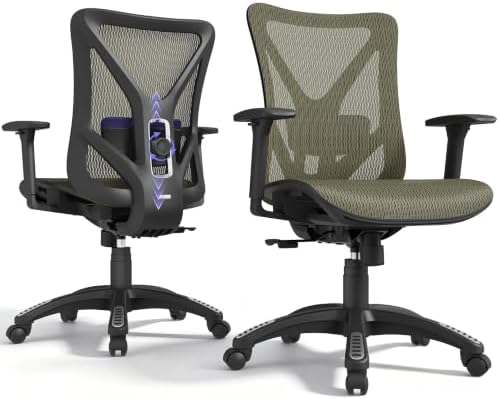 Ergonomic Office Chair, Mesh Computer Desk Chairs with BIFMA X5.1 Certified, Adjustable Lumbar Support, 3D Arm, Tilt Back, Wide Seat, Comfy Swivel Work Task Chair for Company and Home (Satin Gold)
