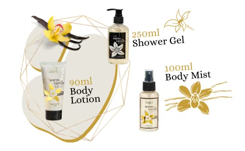 Bath and Body Gift Basket For Women and Men – 8 Piece Set of Warm Vanilla Bath & Body Collection Gift Basket, Includes Shower Gel, Bubble Bath, Body Lotion, Body Mist & More - Appreciation Gift Ideas