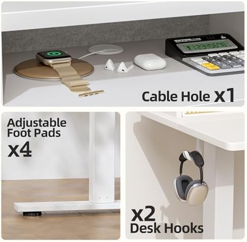 TIQLAB Standing Desk with Two Drawers, Stand Up Standing Desk Adjustable Height, Electric Sit Stand Table with Storage Shelf and Splice Board, 48 * 24 inch, White Wicker