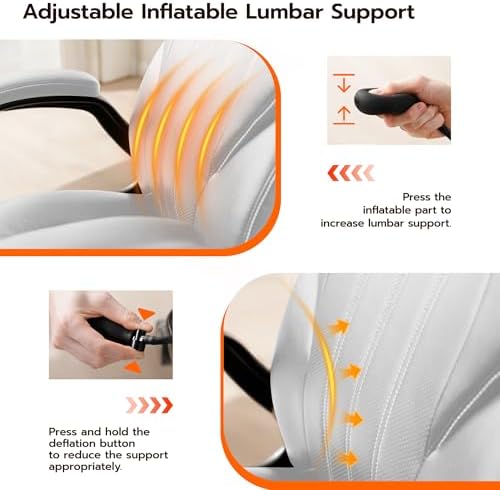 Ylzyxal Office Desk Chair, Ergonomic Computer Chair with Padded Flip-Up Arms and Adjustable Lumbar Support, PU Leather Executive Chair with Tilt Lock and 360° Swivel Rolling Wheels for Work, Study